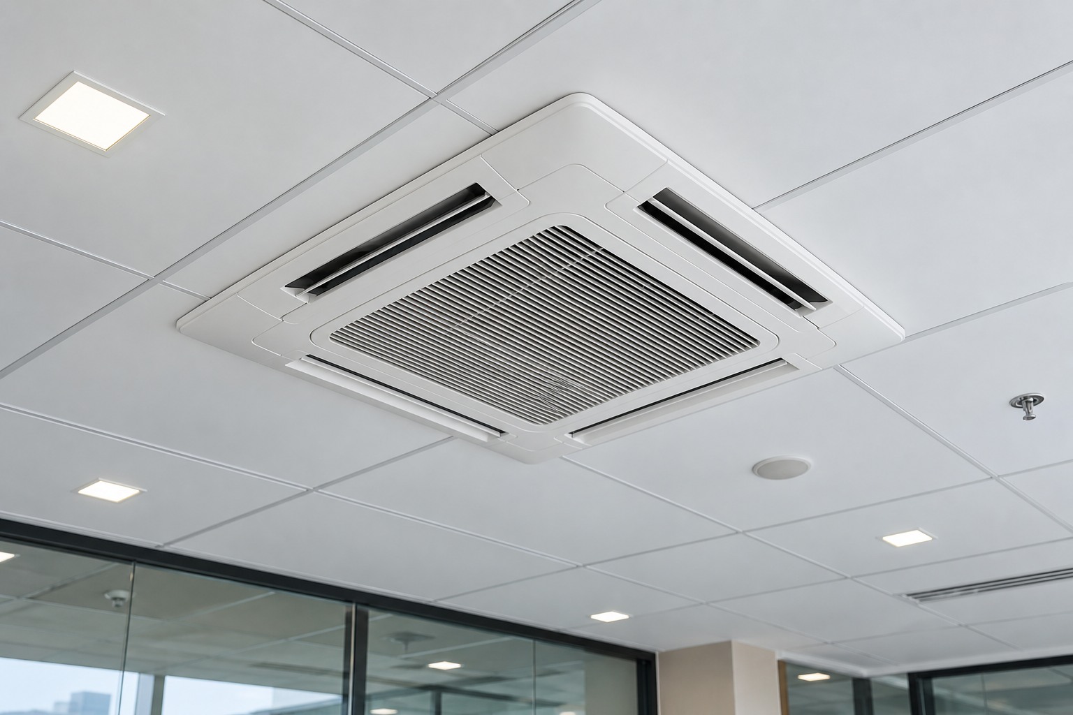 Modern ceiling cassette air-conditioning system in a Singapore office